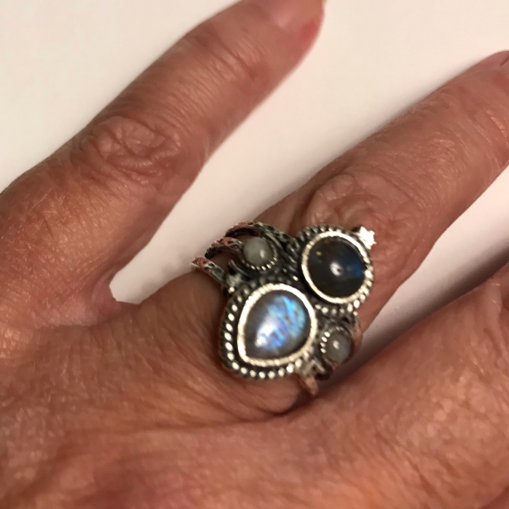 Moonstone Labradorite 925 Sterling Silver Ring